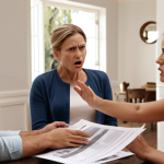 **

A stressed family arguing over inheritance distribution documents, with a blurred background showing a luxurious house.  Emphasis on tension and disagreement.

**