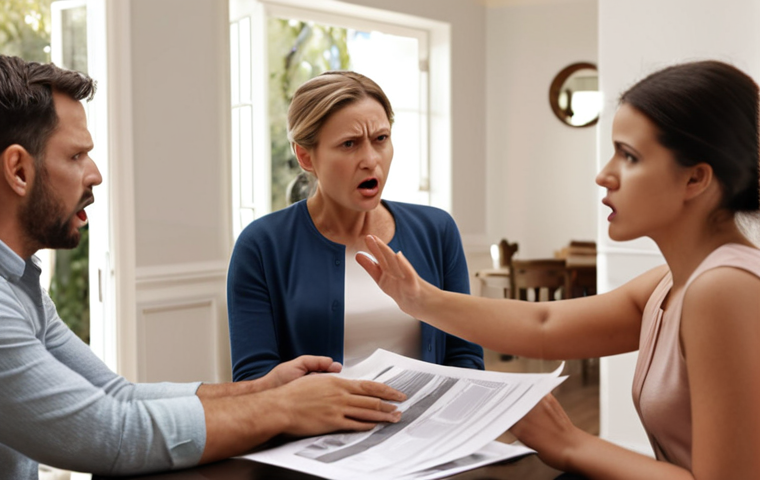 **

A stressed family arguing over inheritance distribution documents, with a blurred background showing a luxurious house.  Emphasis on tension and disagreement.

**